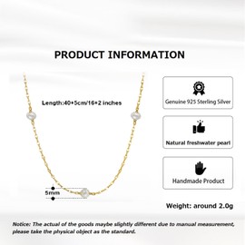 Bellitia Jewelry Pearl Necklace Women's Necklace 925 Silver Baroque Baroque Pearl Necklaces Clavicle Necklace Gold-Plated Elegant Lip Chain with Pearl Pendant for Women, Pearl