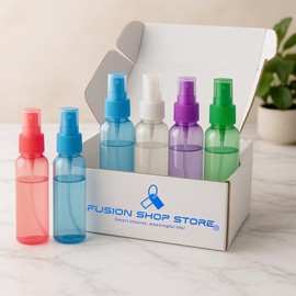 Travel Spray Bottle Set 6 – Mini Dispensers for Body Oil, Hairspray, Coffee Bean Sprayer, Packing Hacks & Travel Accessories – Fingertip Spray, 2 fl oz, TSA Approved