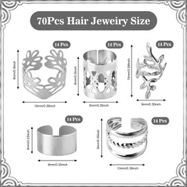 70 Pcs Hair Jewelry For Braids,Gold Hair Cuffs Dreadlock Accessories,Adjustable Hair Rings Braid Decorations For Women and Girls (silver)