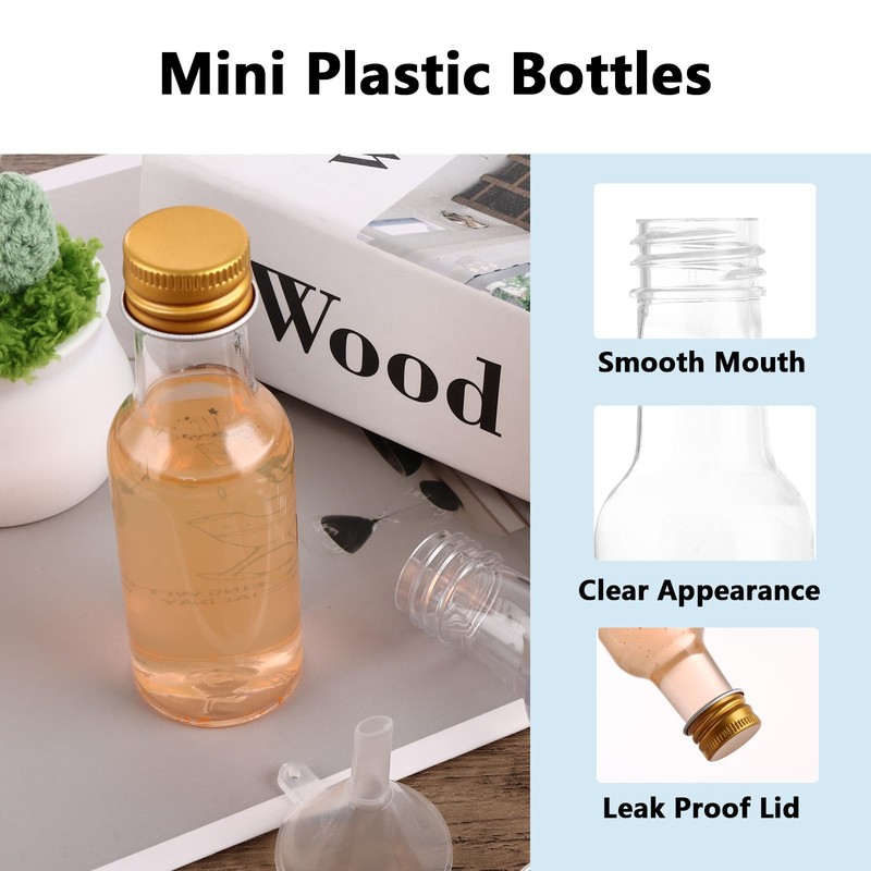 DAJAVE 50 Pack Mini Shot Bottles with Lids 50ml Miniature