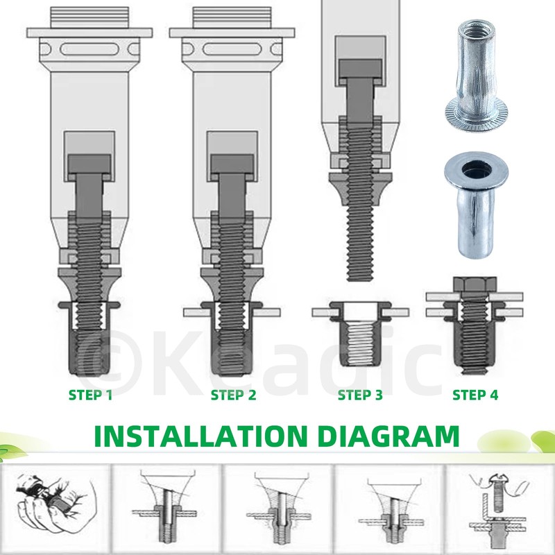 Keadic 20Pcs M4 Multi-Grip Rivet-Nut Pre Bulbed Threaded Inserts, Zinc