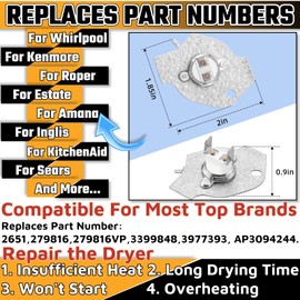 3977393 Dryer Thermal Fuse,Thermal Fuse For Whirlpool Dryer,Thermal Fuse Maytag Dryer Thermal Fuse for Roper Dryers Replaces AP3094244 3399848 AH334299 279816VP