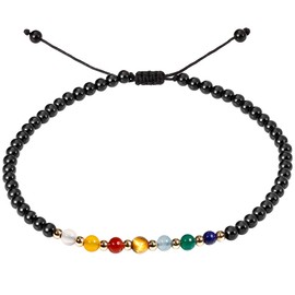 Jewever 7 Chakra Ankle Bracelets for Women Beach Foot Healing Crystals Lava Rock Essential Oils Diffuser Worry Stone Energy Balancing Meditation Yoga gifts (Black Agate)