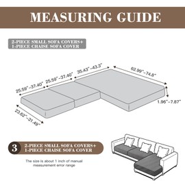 Eertop Couch Cushion Covers for Sectional Sofa, Wear Resistant Stretch Sofa Slipcovers for Chair Sofa Cushion Furniture Protector Washable Seat Cover for Pets (Dark Gray, 2 Seat Covers S+ 1 Chaise)