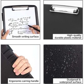 Portapapeles de Almacenamiento,Tablero de Clip de Escritura Suave,Portapapeles de Almacenamiento de Plástico,Carpeta del Portapapeless,con Clips Resistentes (Negro)