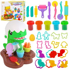 Herefun Play Doh Modelling Clay Accessory Set, Kneading Tool for Children with 5 Modelling Clay, Children's Clay with Accessories, Dinosaur Kitchen Dough Set for Children from 4+ Years, Christmas,