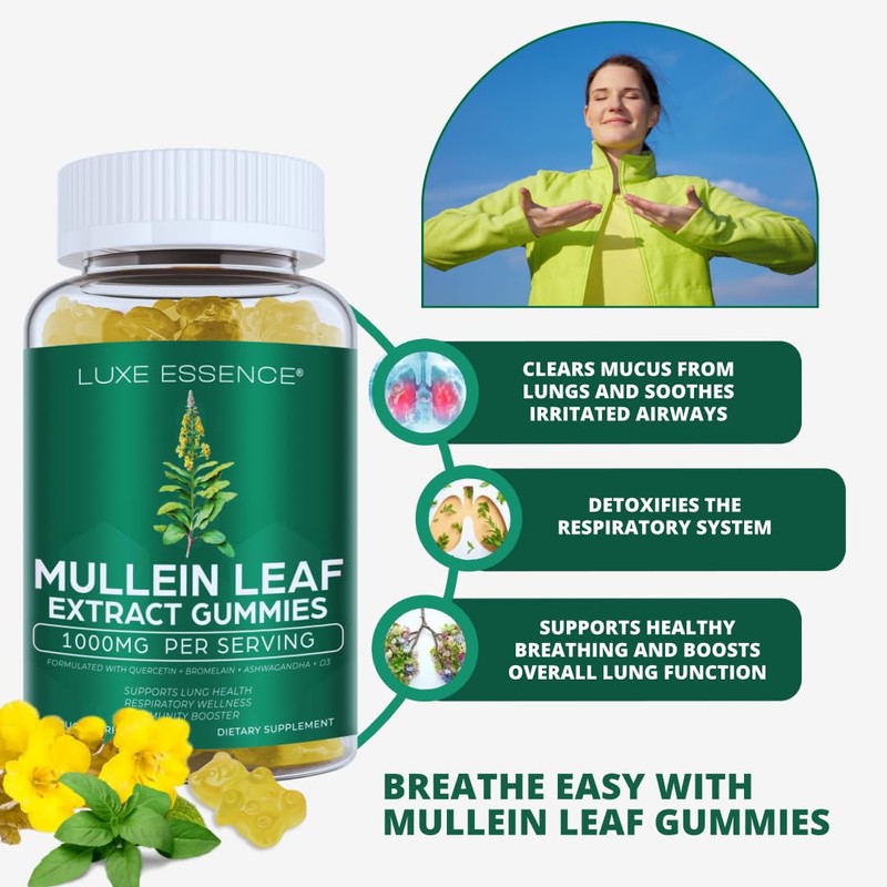 Mullein Gummies for Respiratory Wellness | 1000mg Per Serving |