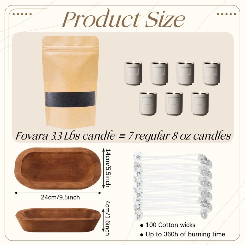 Nuanchu 3.3lb Sand Wax Candles, 100 Wicks Wooden Bowl Kit,