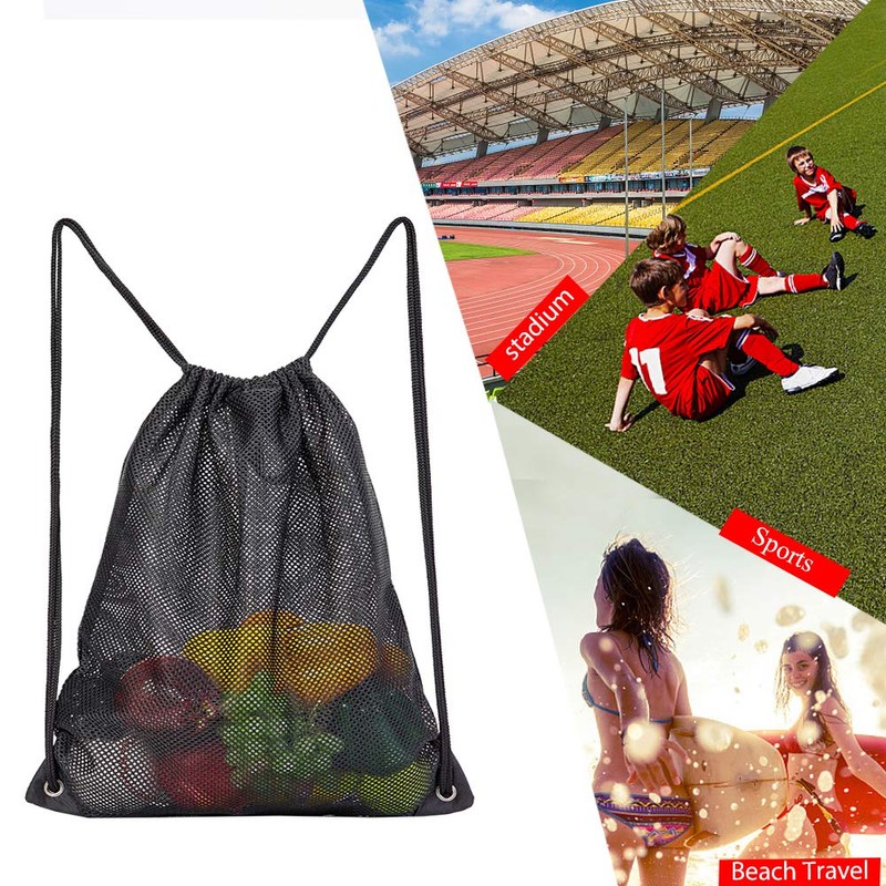 2-Pack Mesh Drawstring Bag, Sport Equipment Storage Bag for Beach,