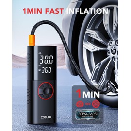 ZGZUXO Tire Inflator Portable Air Compressor, 150PSI Rechargeable Air Pump for Car Tires with Battery, Cordless Tire Pump with Pressure Gauge & LCD Dual Screen, for Cars, Motorcycles, Bikes, Balls