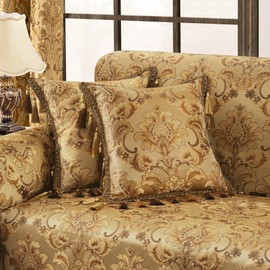 Loom and Mill Luxury Throw Pillow Cover 20 x 20 Inches 1 Piece, Jacquard Decorative Square Pillow Cover European Pillowcase with Lace Edge and Tassels for Bed Couch Sofa Car Party Home Decor, Yellow