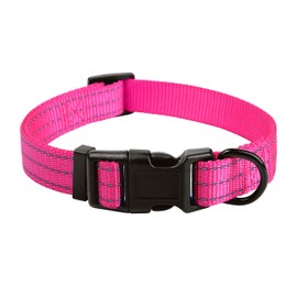 Mile High Life | Dog Collar | Nylon Thick Fabric | with Reflective Straps Three Line | Lime Green Hot Blue Pink Purple Red Color