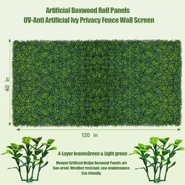 Moeput Artificial Boxwood Roll,120x40 in (34 sqft) UV-Anti Faux Ivy Boxwood Hedge Leaf Grass Wall for Patio Balcony Privacy, Garden, Backyard Greenery Wall Backdrop and Fence Decor