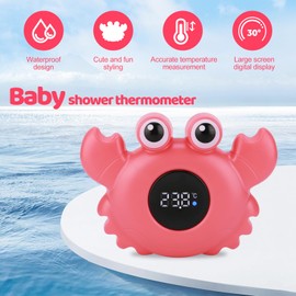 Baby Thermometer Bathtub, Crab Water Thermometer, Baby Bath Thermometer as Floating Toy, Three-Colour Warning, IPX7 Waterproof Thermometer Toy