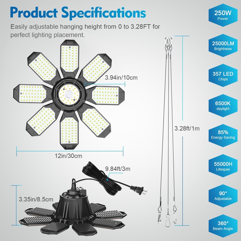 TANBABY 2 Pack Motion Sensor Garage Light, Deformable Garage Lights