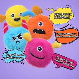 TwoEar Interactive Dog Toys for Aggressive Chewers, Inside Squeaky Balls for Dogs, Throwing and Fetching Dog Toys for Small & Mudium Dogs, 4 Pack