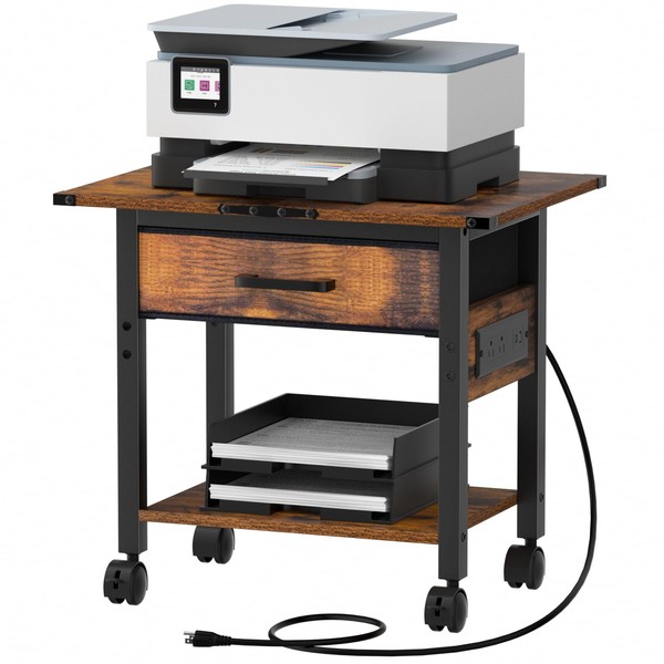 Lerliuo Under Desk Rolling Printer Stand with Charging Station and