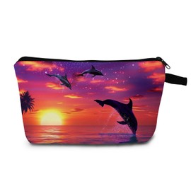 MoCaliduccious Dolphin Print Women Makeup Bag Travel Toiletry Kit Outdoor Portable Cosmetic Bag Travel Organizer
