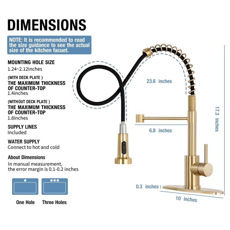DJS Kitchen Faucets with Pull Down Sprayer Brushed Gold -Single