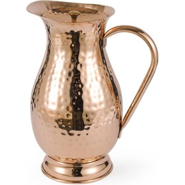 100% Pure Copper Pitcher 70 Ounces | Handmade Hammered Large Jug with Lid, Water Mugs Unlined Uncoated Chemical Free for Ayurveda Health Benefits | Copper Carafe For Home for Home & Gifting (2000ml)