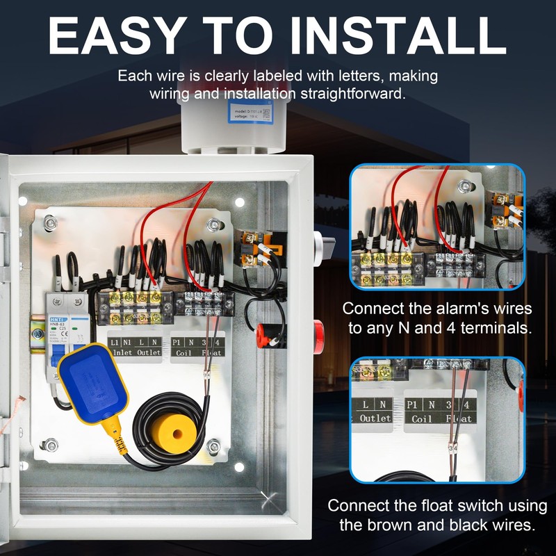 Sump Pump Alarm, IP65 High Water Septic Alarm with 120dB