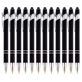 PASISIBICK 12 Pieces Black Ballpoint Pen with Stylus Tip, 2 in 1 Stylus Stylish Pen, Premium Metal Stylus Pen for Touch Screens, Black Ink, 1.0 mm Medium Point(12 PCS Black)-5.5 x 0.4 inch/ 14 x 1 cm