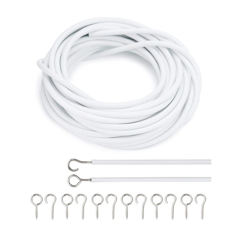 QWORK® 5 m curtain wire, white, curtain rope, plastic coated