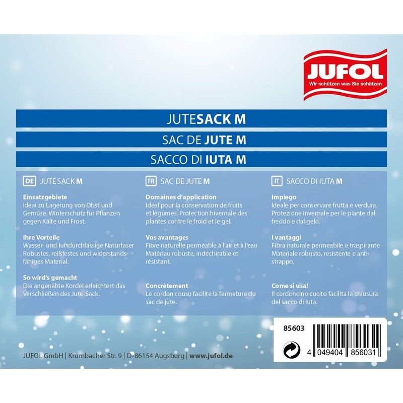 JUFOL Jute Bag, Approx. 60 x 100 cm, Winter Protection