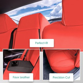 FH Group Custom Fit Seat Covers for 2018-2024 Toyota Camry, Rear Set Faux Leather Car Seat Covers, Waterproof Automotive Seat Cover, Toyota Accessories, Car Seat Covers for Sedan Solid Red