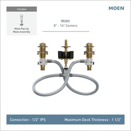 Moen Brass Widespread Bathroom Sink Faucet Rough-In Valve with Drain Assembly, Featuring M-PACT Technology, 9000