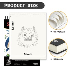 MLIJIA 9"x12" Sketchbook, HardCover with Zoo-Themed Hardbound Design, 100 Sheets(73lb/120gsm) with Tear-Out Pages, Art Supplies for Drawing, Art Class Students, Spiral Bound School Drawing Pad