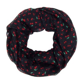 Ella Jonte Scarf shawl snood loop tube woman black and red with cherry – rockabilly-style