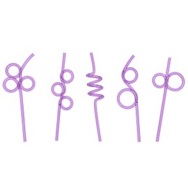 10 Premium Short Crazy Silly Straws for Kids/Adults Purple, Twisty Twirly Fun Colorful Party Spiral Drinking Straws, Recyclable Plastic BPA Free Reusable, Loop Curly Swirly