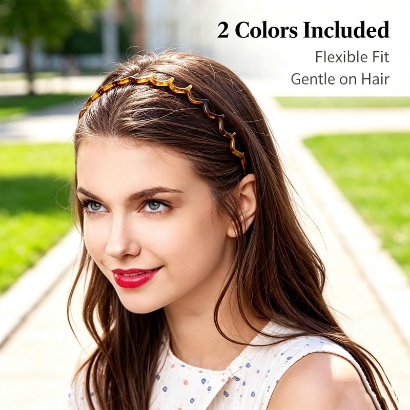 Wide Tooth Headbands 2 Pack Glossy Black & Amber Comb