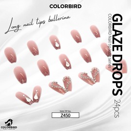 COLORBIRD Z450 Nail Tips, Long, 24 Pieces, Pink, Nail Tips, Short, Cute, Ballerina
