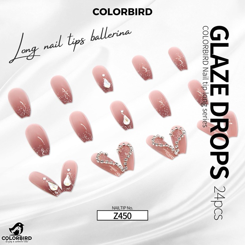 COLORBIRD Z450 Nail Tips, Long, 24 Pieces, Pink, Nail Tips,