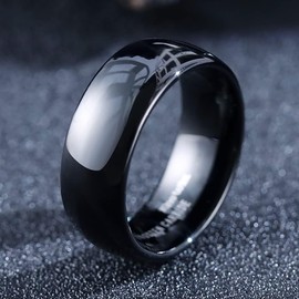 King Will Basic 8mm Men's Black Tungsten Carbide Ring Domed High Polished Comfort Fit Wedding Band 8