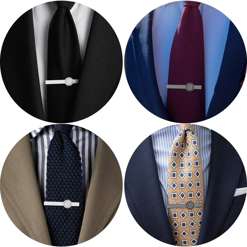 AMITER Mens Tie Clip with 26 Letters, Skinny Necktie Bar
