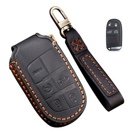 LETINGFAR Key Case, For JEEP, Smart Key Case, Key Cover, Genuine Leather, Designed for JEEP, Key Holder, For Dodge Durango Land Cherokee 300 Challenger, Black