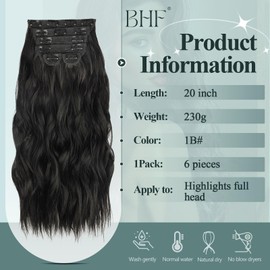 BHF Hair Extensions - Clip in Hair Extension 6PCS Long Wavy Hair Extensions Clip in Natural Thick fiber Hair Extensions Synthetic Wavy Hair Pieces for Women 20inch（Natural Black）