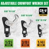 3-Piece Adjustable Crows Foot Wrench Set, 1/4" & 3/8" &