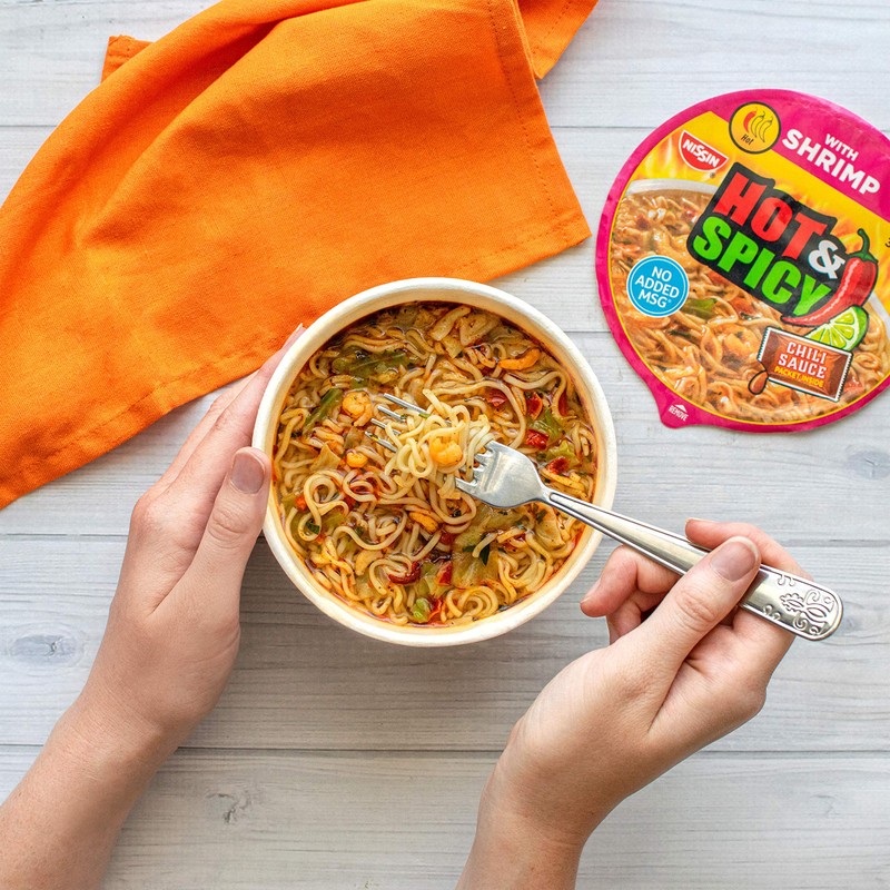 Nissin Hot & Spicy Ramen Noodle Soup, Shrimp, 3.27 Ounce