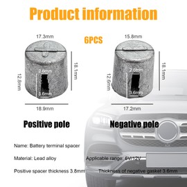 Ziciner 6 Pairs Battery Post Shims, Lead Alloy Car Battery Post Adapter for Positive or Negative Post, Automotive Battery Post Shims Anode Cathode Sleeves for Car Truck Boat