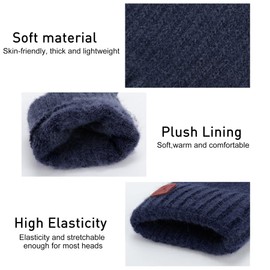 Fingerless Gloves for Men - Winter Fingerless Knitted Gloves Thermal Fingerless Gloves Half Finger Gloves for Outdoor Working Running Cycling Sking (Black+Navy)