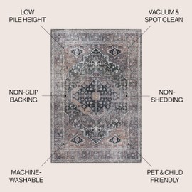 JONATHAN Y WSH103B-3 Alacati Ogee Medallion Machine-Washable Dark Green/Dark Beige 3 ft. x 5 ft. Area Rug, Easy to Clean, Non-Shedding for Home, Kitchen, Living Room, Bedroom, Dining Room