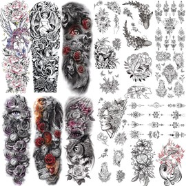 CUTELIILI Temporary Tattoo for Men, 6 Sheets Sleeve Tattoos, 11 Sheets Half Arm Tattoos, Fake Tattoos That Look Real, Tiger,Eagle, Dragon, Scorpions