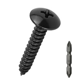 #14 x 1" Truss Head Wood Screws (50 pcs), 18-8 (304) Stainless Steel, Phillips Drive Truss Head Self Tapping Screws, Black Oxide Coated Sheet Metal Screws, Fayeploo (with Phillips Driver Bit)