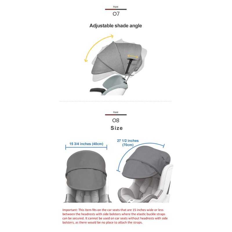 Manito Sun Shade Extender/Auxiliary Canopy for Car Seat (Black Grey)