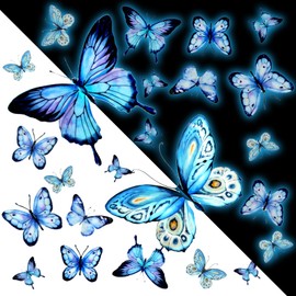 Glow in The Dark Blue Luminous Butterfly Wall & Ceiling Stickers - Removable Decals for Kids' Nursery or Bedroom