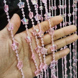 ave split Beaded Curtain Doorways Star Acrylic Hanging Door Beads String Curtains Tassel Room Divider Screen Decor for Doorway Window Living Room Wedding 049Star (Pink Star)